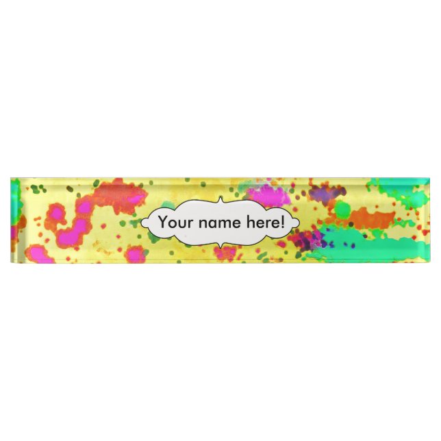 Paint splashes on a yellow background name plate (Front)