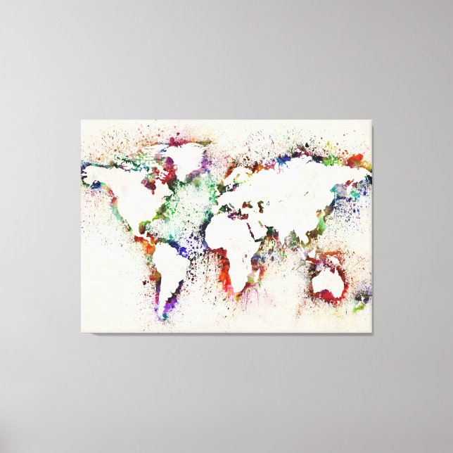 Paint Splashes Text Map of the World Canvas Print (Front)