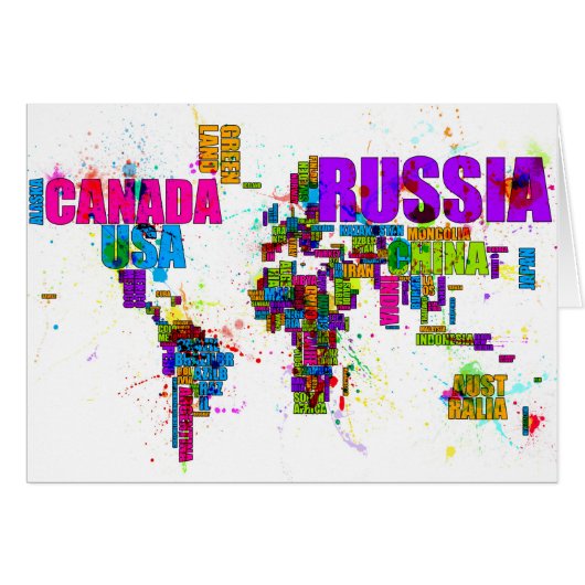 Paint Splashes Text Map of the World Cards (Front Horizontal)