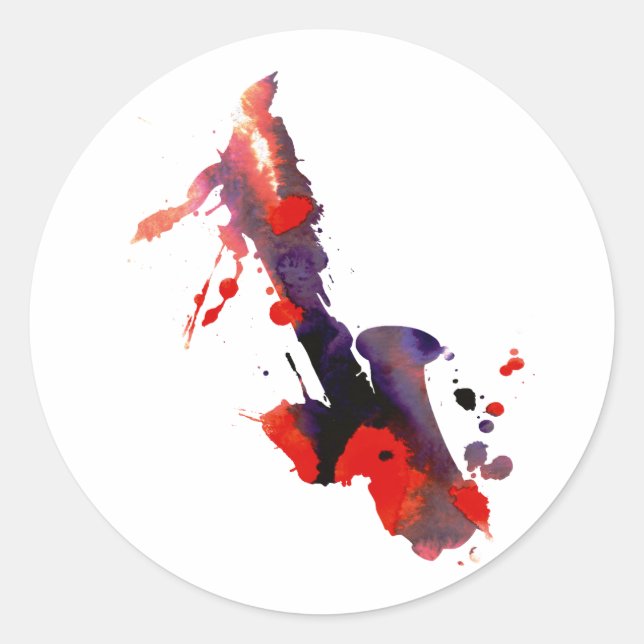 Paint Splat Saxophone Classic Round Sticker (Front)