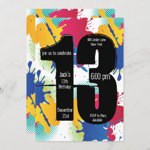 Paint Splatter 13th Birthday invitation