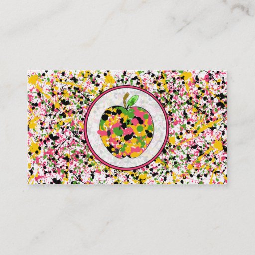 Customizable Paint Splatter Apple Teacher Business Card