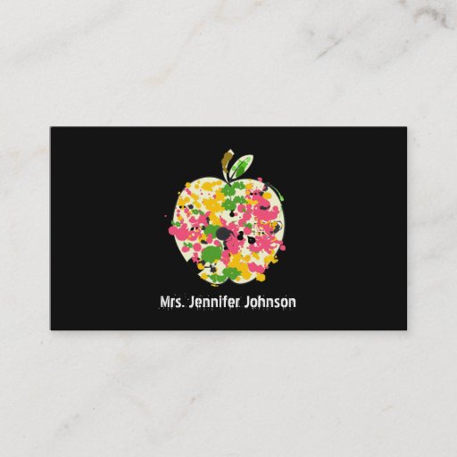 Customizable Paint Splatter Apple Teacher Business Card