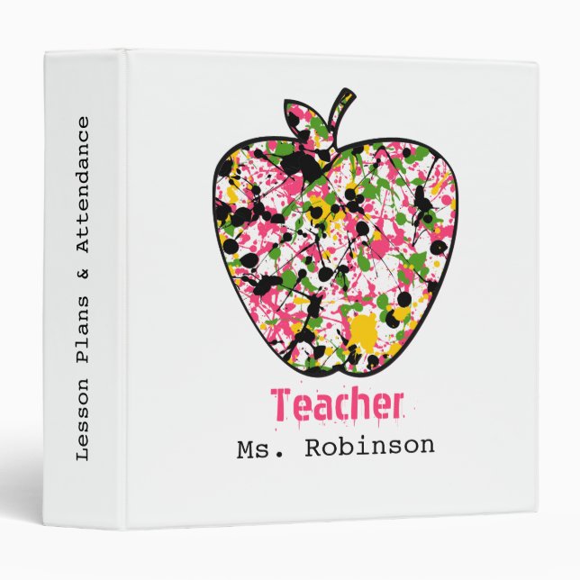 Paint Splatter Apple Teacher Lesson Plans Binder (Front/Spine)