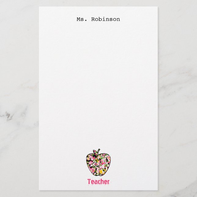 Paint Splatter Apple Teacher Stationery (Front)
