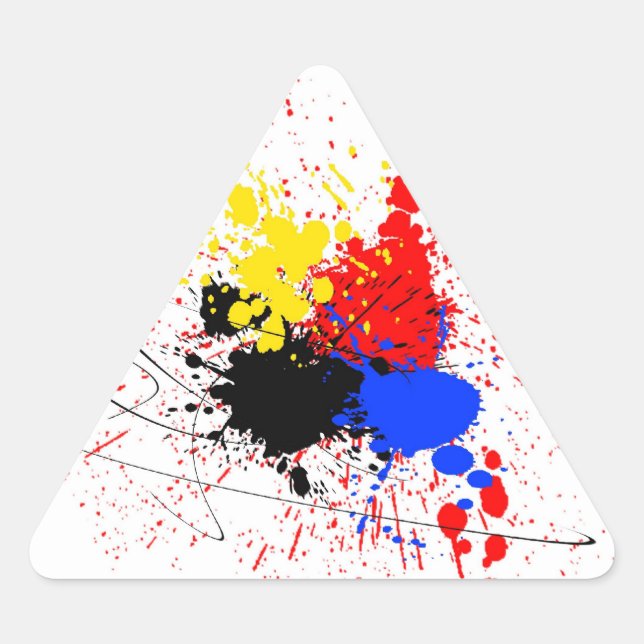 Paint Splatter Art Black Blue Red Yellow Triangle Sticker (Front)
