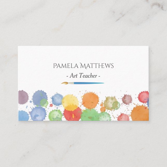 Paint Splatter Artist Brush Art Teacher Business Card (Front)