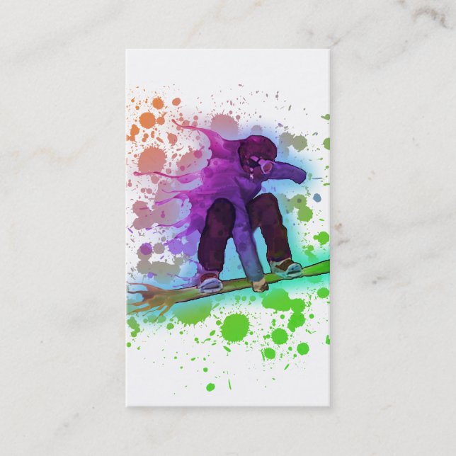 Paint splatter artistic snowboarder business cards (Front)