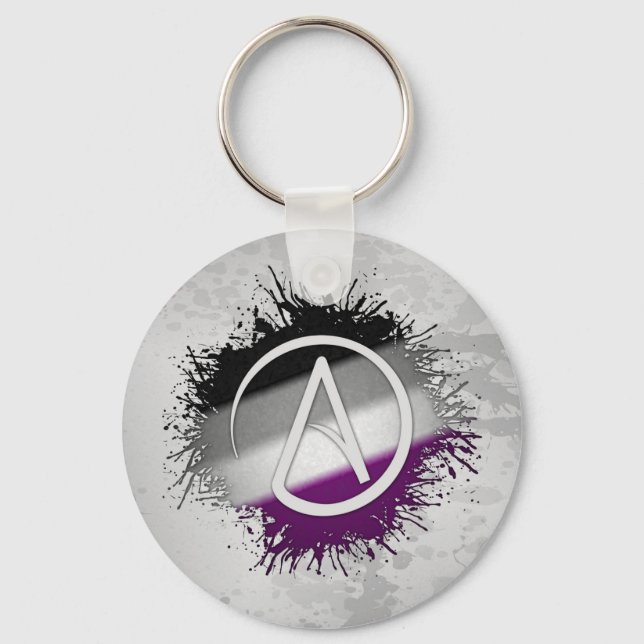 Paint Splatter Asexual Pride Atheist Symbol Keychain (Front)