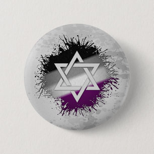 Paint Splatter Asexual Pride Star of David Symbol Pinback Button