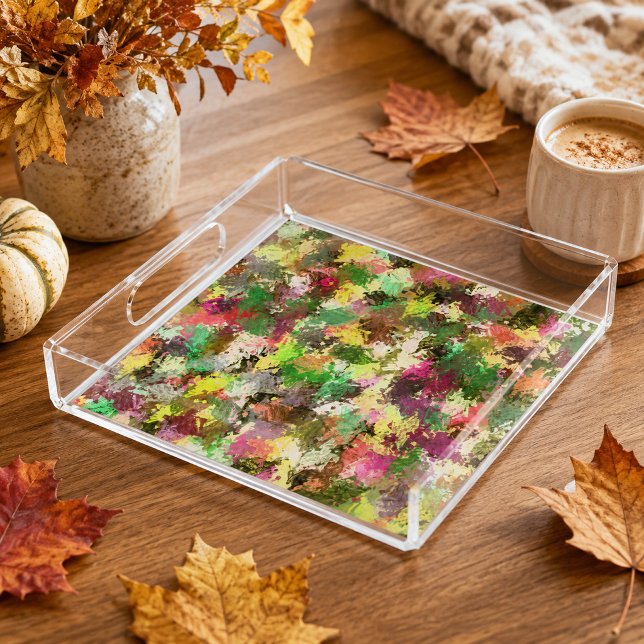 Paint Splatter Autumn Color Leaves Abstract Acrylic Tray (Paint Splatter Autumn Color Leaves Abstract Square Acrylic Tray)