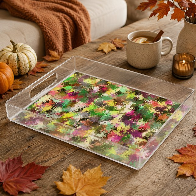 Paint Splatter Autumn Color Leaves Abstract Acrylic Tray (Paint Splatter Autumn Color Leaves Abstract Large Acrylic Tray)