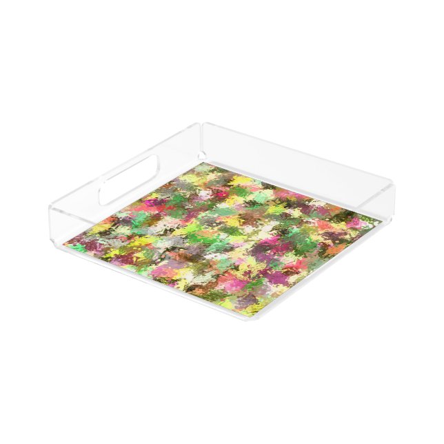 Paint Splatter Autumn Color Leaves Abstract Acrylic Tray (Angled)