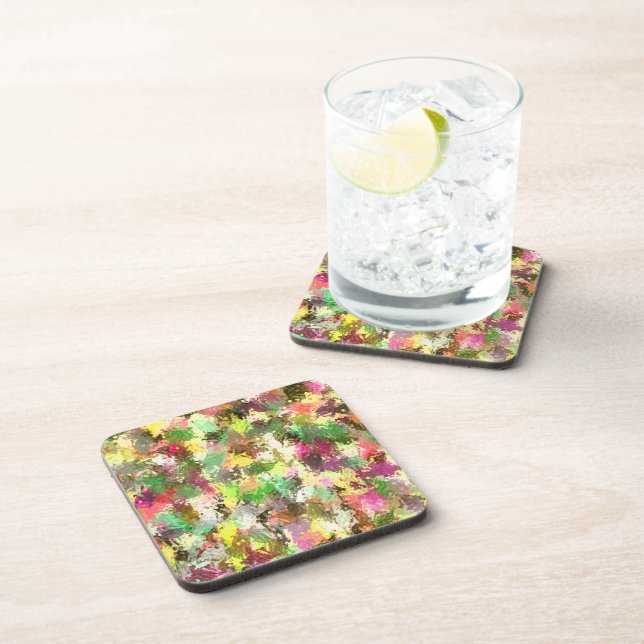 Paint Splatter Autumn Color Leaves Abstract Beverage Coaster (Right Side)