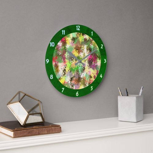 Paint Splatter Autumn Color Leaves Abstract Large Clock