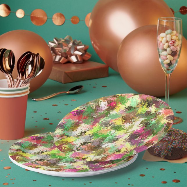 Paint Splatter Autumn Color Leaves Abstract Paper Plates (Multi)
