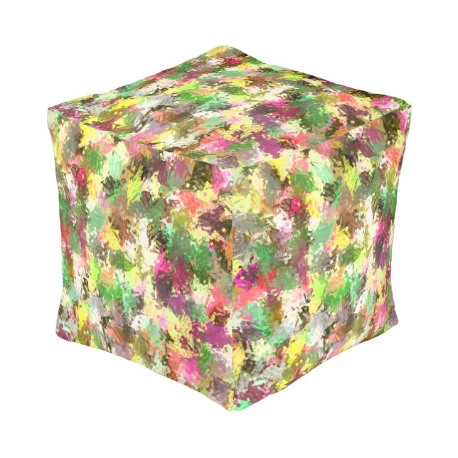 Paint Splatter Autumn Color Leaves Abstract Square Pouf (Angled Front)