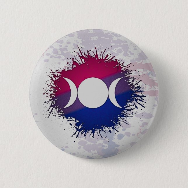 Paint Splatter Bisexual Flag Triple Goddess Moon Button (Front)