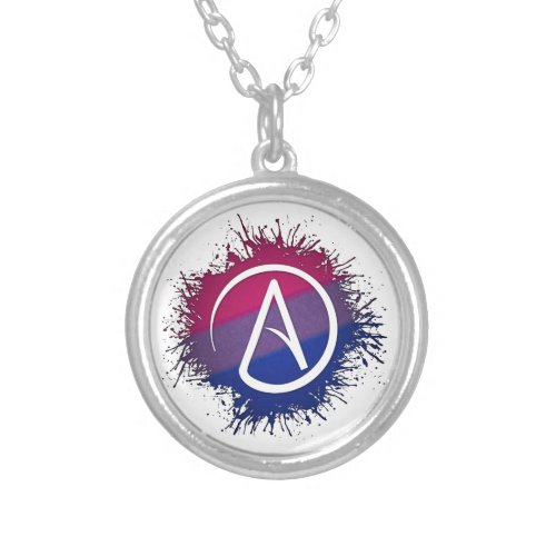 Paint Splatter Bisexual Pride Atheist Symbol Silver Plated Necklace
