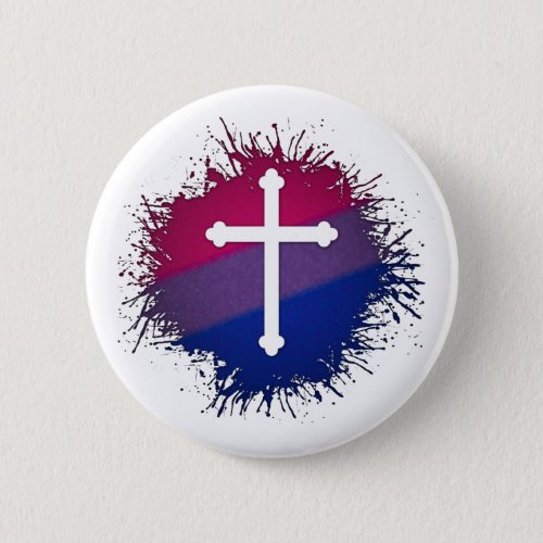 Paint Splatter Bisexual Pride Christian Cross Pinback Button