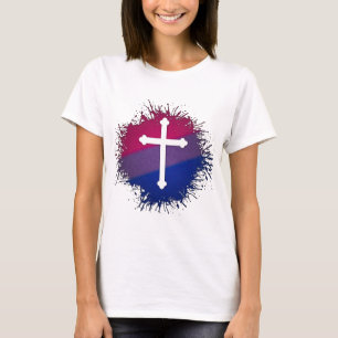 Paint Splatter Bisexual Pride Christian Cross T-Shirt