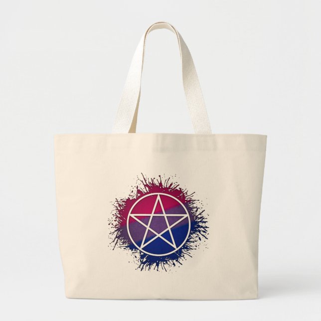 Paint Splatter Bisexual Pride Pentacle Symbol Large Tote Bag (Front)