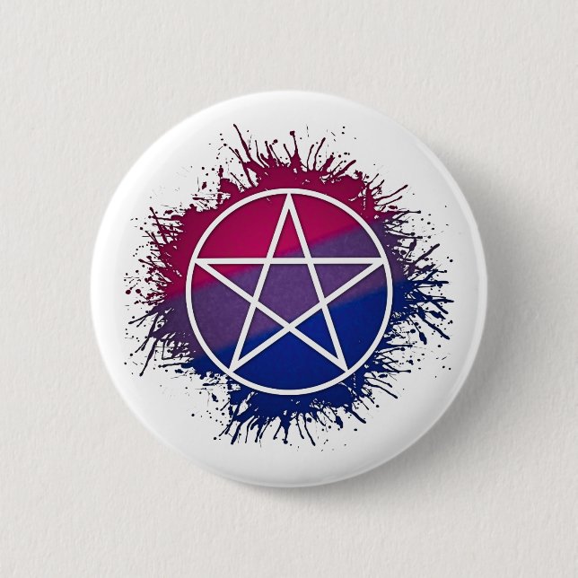 Paint Splatter Bisexual Pride Pentacle Symbol Pinback Button (Front)
