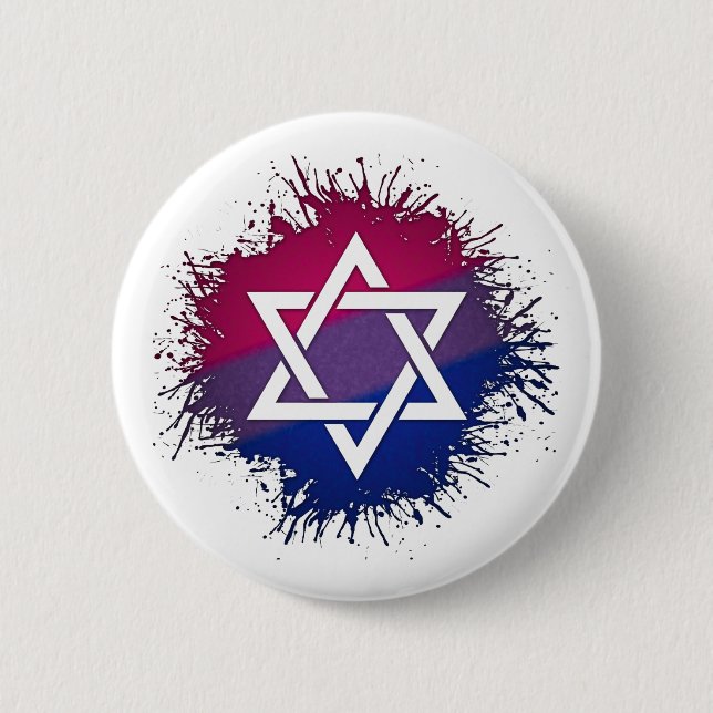 Paint Splatter Bisexual Pride Star of David Symbol Pinback Button (Front)