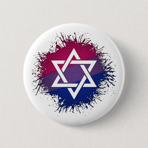 Paint Splatter Bisexual Pride Star of David Symbol Pinback Button