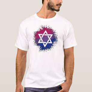 Paint Splatter Bisexual Pride Star of David Symbol T-Shirt