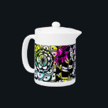 Paint Splatter Black White Geometric Doodle Bright Teapot<br><div class="desc">Show off your unique,  whimsical style with this tea pot created from my original geometric art with doodles of stripes,  dots,  circles,  abstract flowers,  and other fun shapes with bold splashes of paint in bright yellow,  blue,  purple,  and pink splattered here and there.</div>