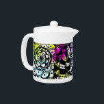 Paint Splatter Black White Geometric Doodle Bright Teapot<br><div class="desc">Show off your unique,  whimsical style with this tea pot created from my original geometric art with doodles of stripes,  dots,  circles,  abstract flowers,  and other fun shapes with bold splashes of paint in bright yellow,  blue,  purple,  and pink splattered here and there.</div>