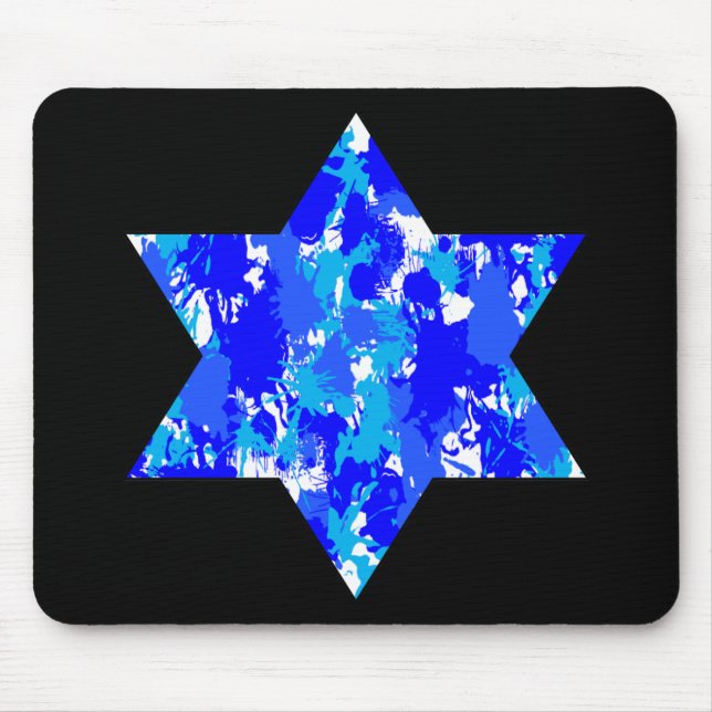 Paint Splatter Blue Jewish Star Mouse Pad (Front)
