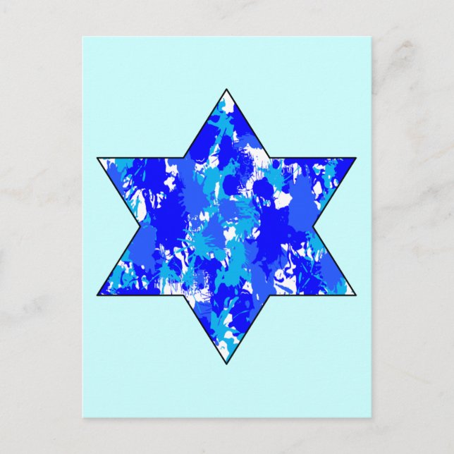 Paint Splatter Blue Jewish Star Postcard (Front)