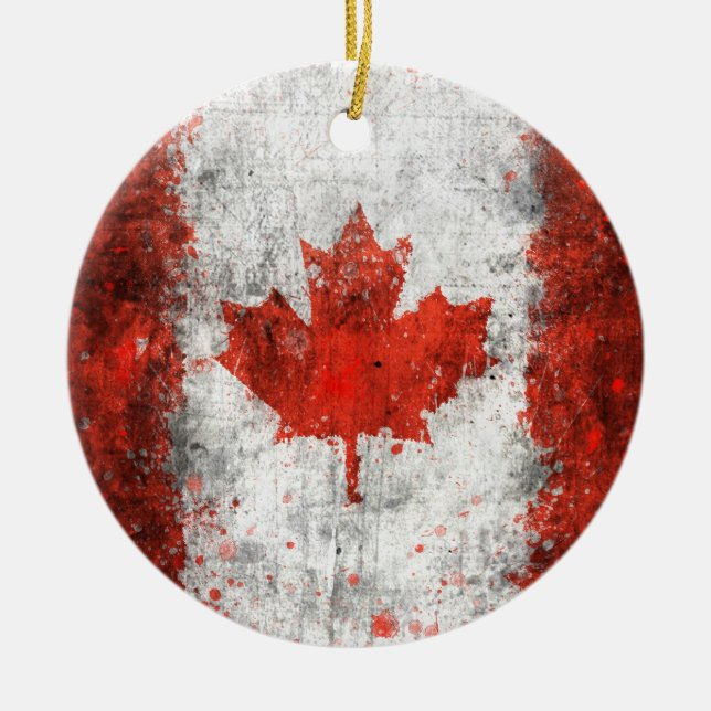 Paint Splatter Canadian Flag Ceramic Ornament (Front)
