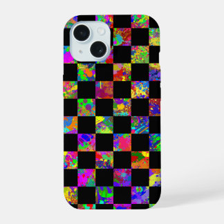 Paint Splatter Checker Board Pattern iPhone 15 Case