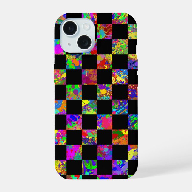 Paint Splatter Checker Board Pattern  Iphone Case (Back)