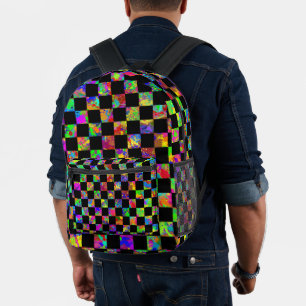 Paint Splatter Checker Board Pattern Printed Backpack