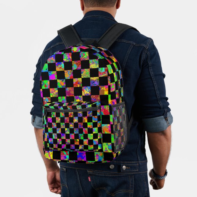 Paint Splatter Checker Board Pattern  Printed Backpack (Insitu (Model))