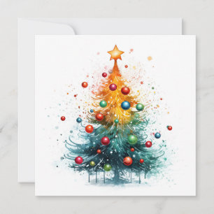 Paint splatter Christmas tree greeting card