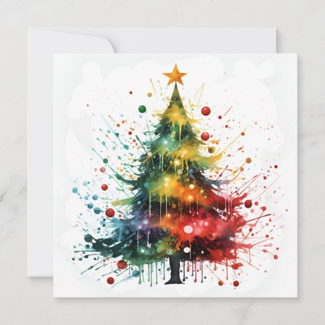 Paint splatter Christmas tree greeting card (Front)