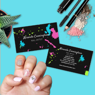 Paint Splatter Colorful  Nail Makeup Artist Black  Business Card