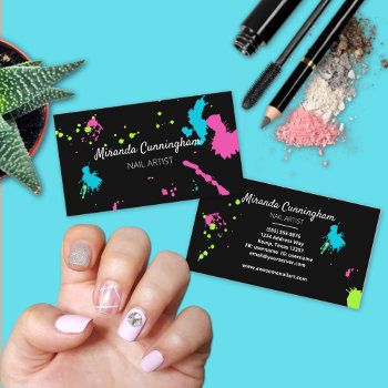 Paint Splatter Colorful  Nail Makeup Artist Black  Business Card by MelroseOriginals at Zazzle