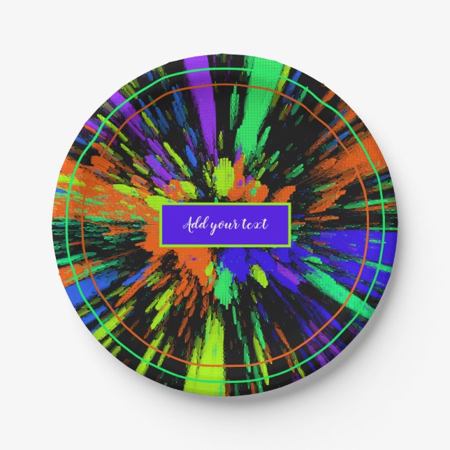 Paint Splatter Colorful Neon Custom Paper Plates (Front)