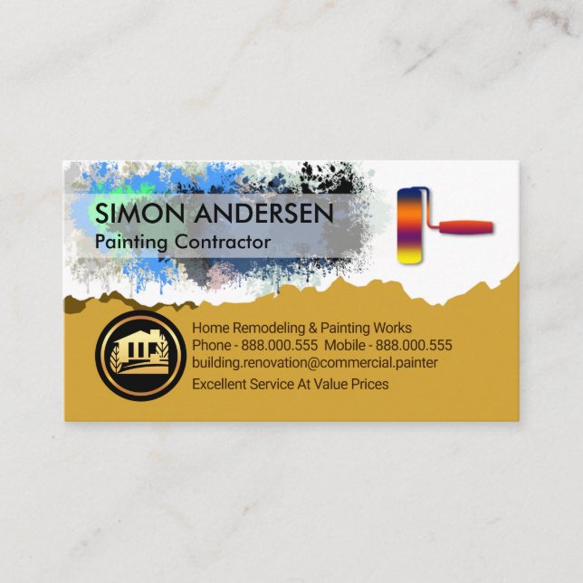 Paint Splatter Colorful Roller Brush Business Card (Front)