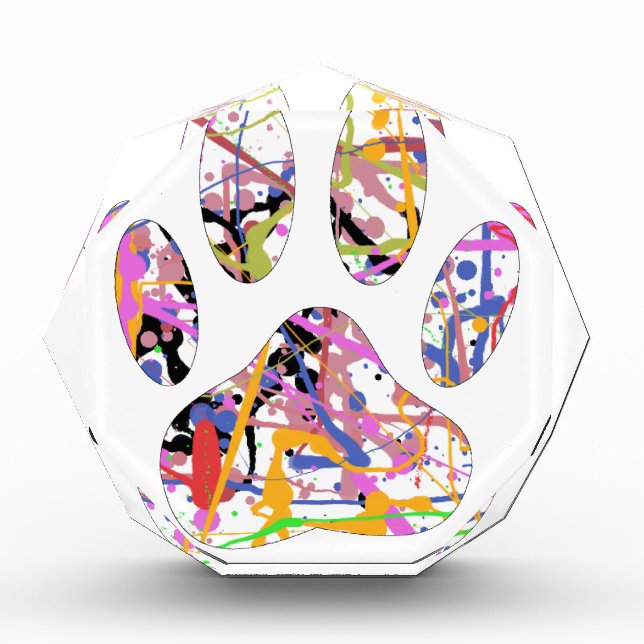 Paint Splatter Dog Paw Print Acrylic Award (Front)