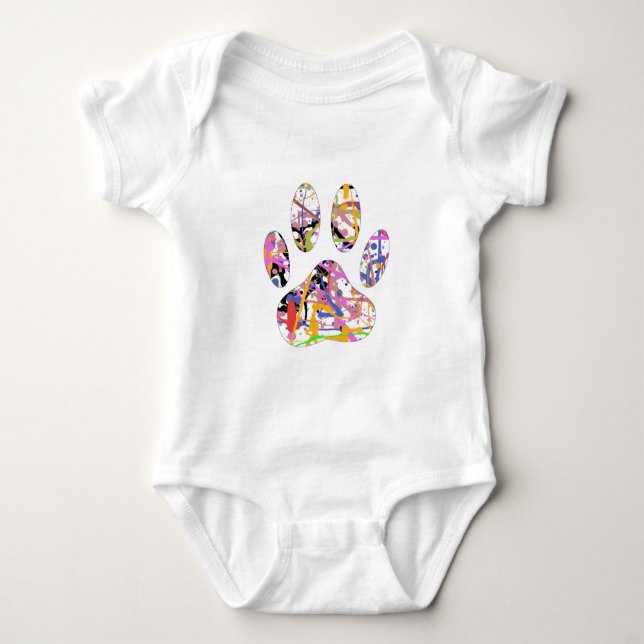 Paint Splatter Dog Paw Print Baby Bodysuit (Front)
