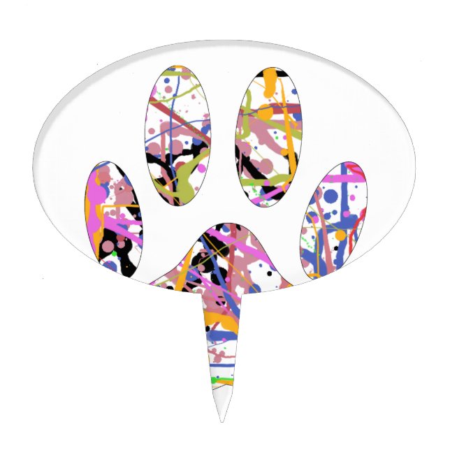 Paint Splatter Dog Paw Print Cake Topper (Front)
