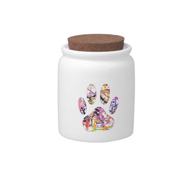 Paint Splatter Dog Paw Print Candy Jar (Front)