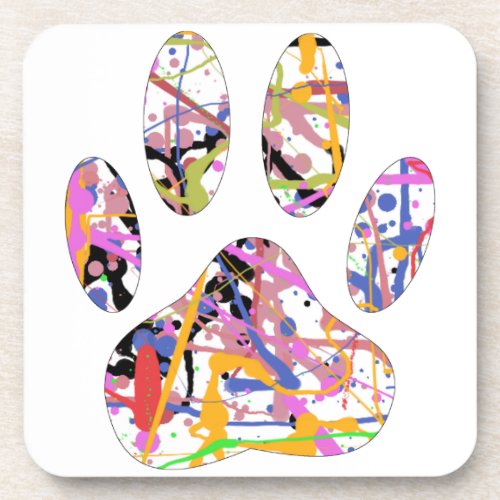 Paint Splatter Dog Paw Print Coaster